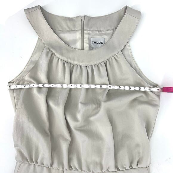 Chicos Size 0.5 (Size 6) Halter Style Champagne Dress Belted Front Tie Pockets - Picture 5 of 10